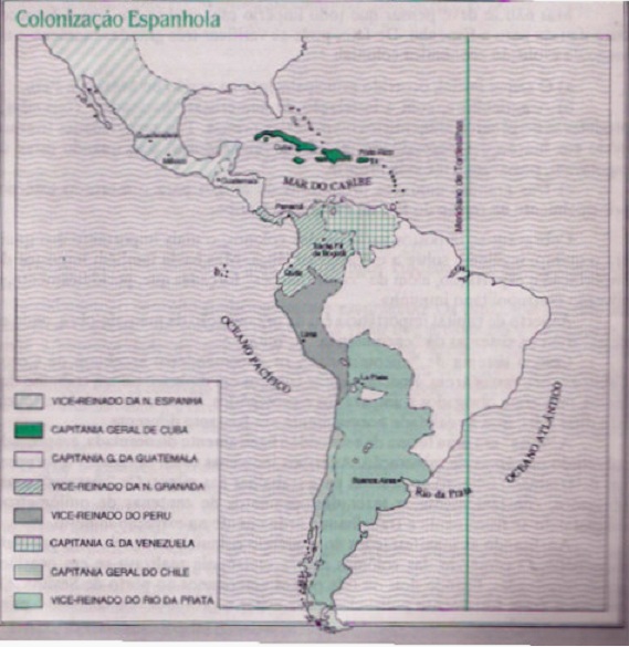 Divisão política da América Espanhola em Vice Reinos e Capitanias Gerais